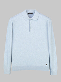 Düğmeli Polo Yaka Pamuklu Mavi Triko