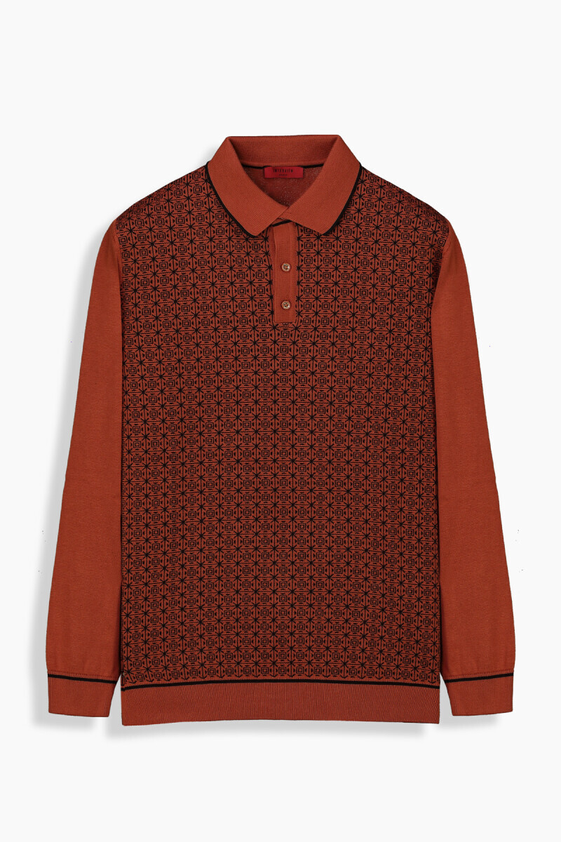 Düğmeli Polo Yaka Kiremit Triko