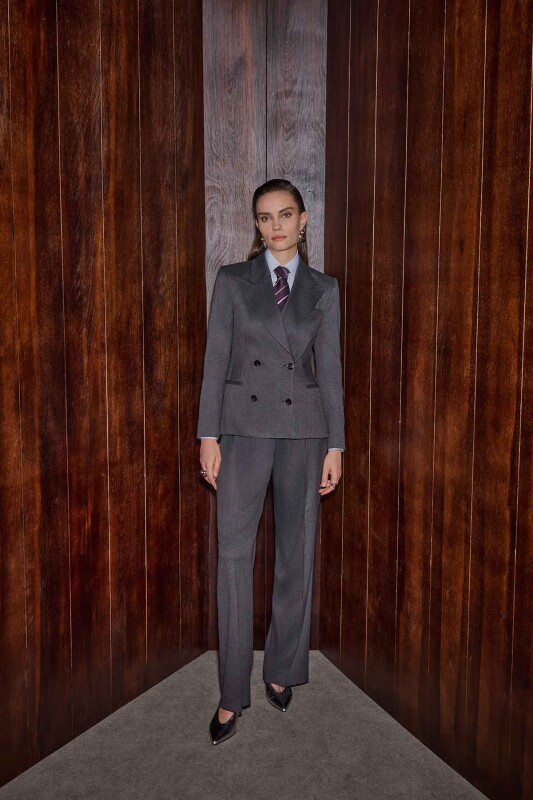 Galuir Çizgili Kruvaze Koyu Gri Ceket, Galuir Çizgili Koyu Gri Pantolon Kombini