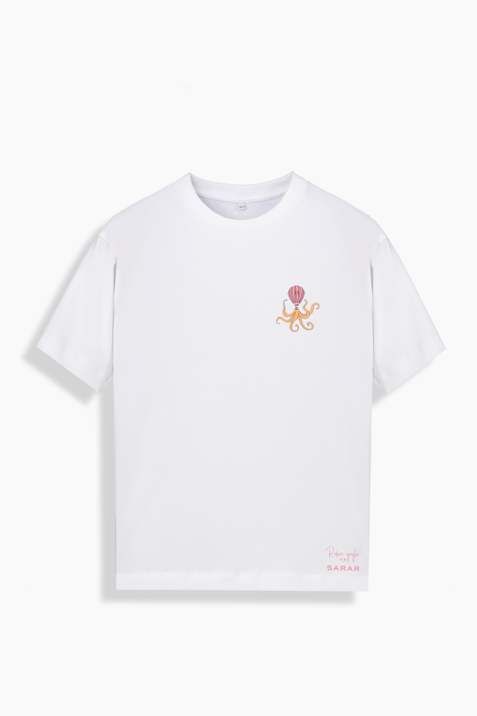 Ahtapot Desenli Beyaz Çocuk Tişört - SARAR