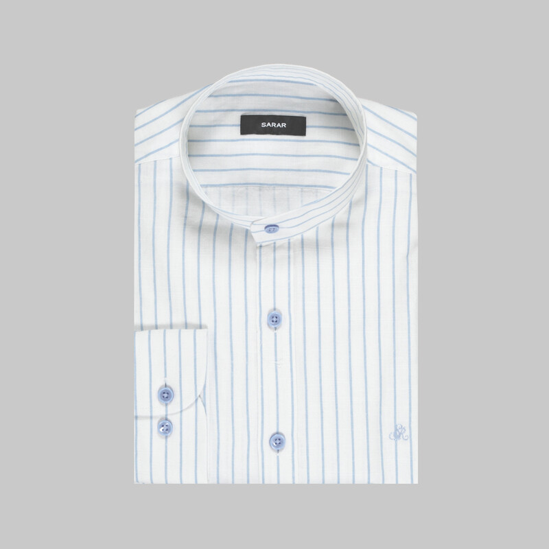 Aln Çizgili Mavi Slim Gömlek - SARAR