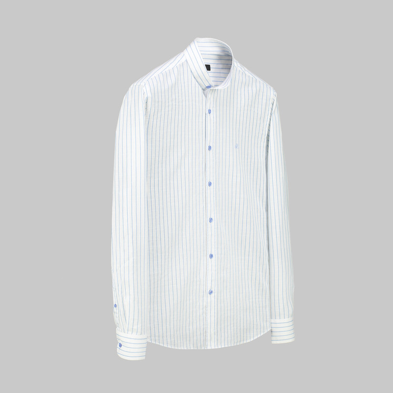 Aln Çizgili Mavi Slim Gömlek 