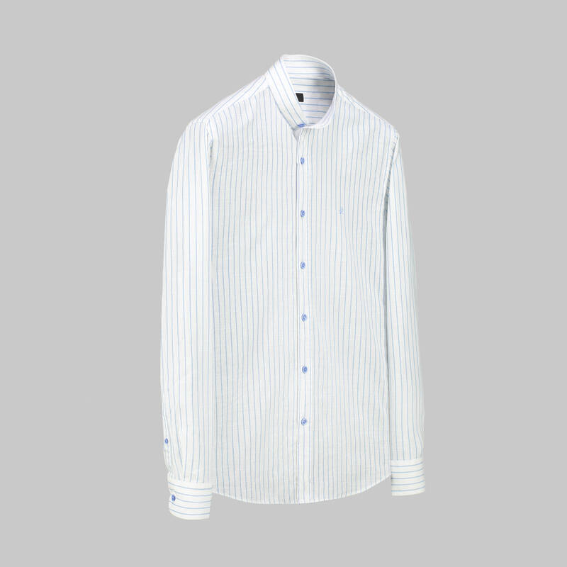 Aln Çizgili Mavi Slim Gömlek - 1