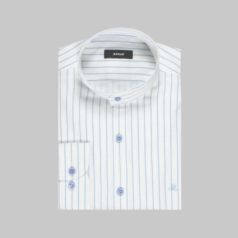 Aln Çizgili Mavi Slim Gömlek - 3