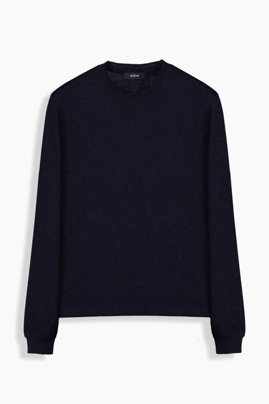 Alsua Bisiklet Yaka Simli Lacivert Triko 