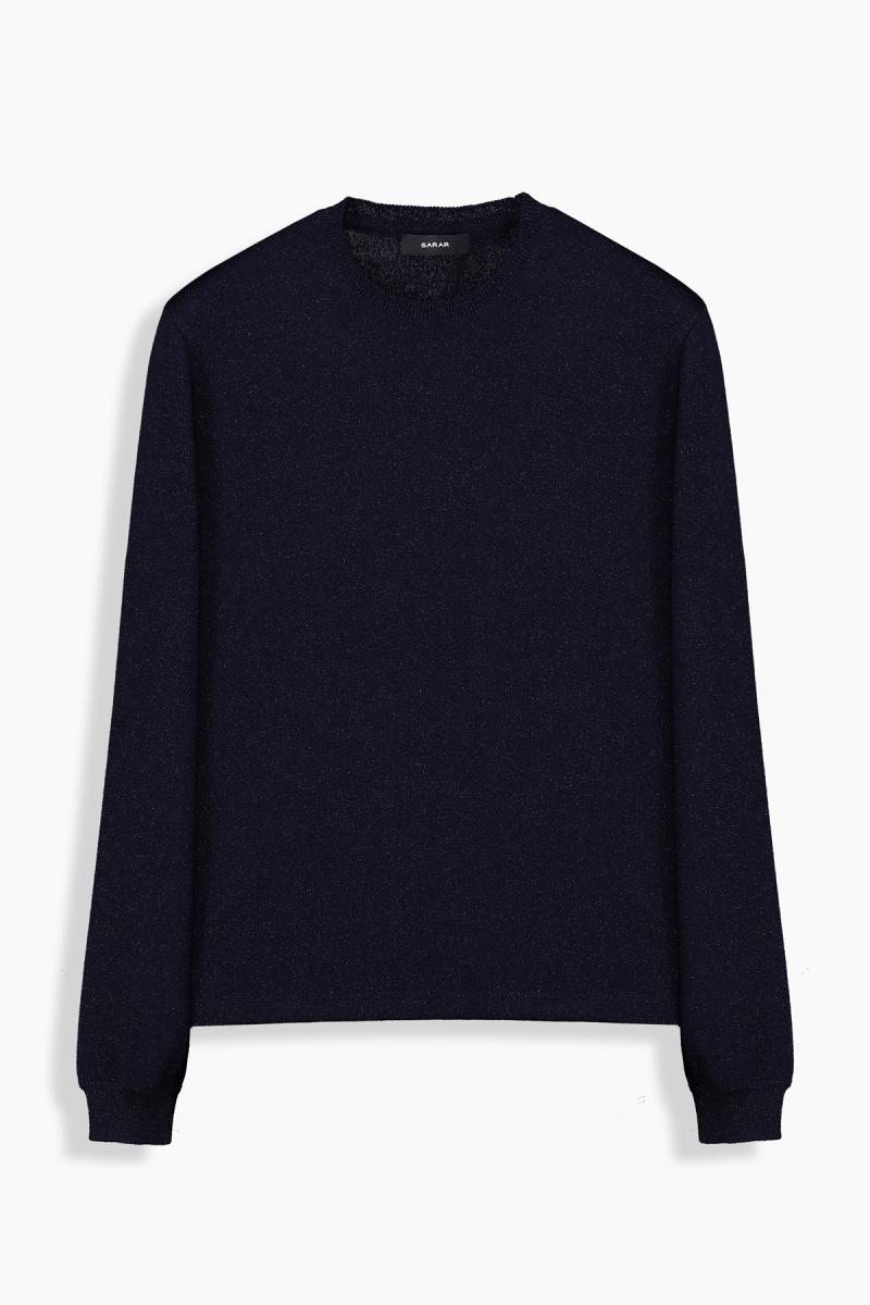 Alsua Bisiklet Yaka Simli Lacivert Triko - 1