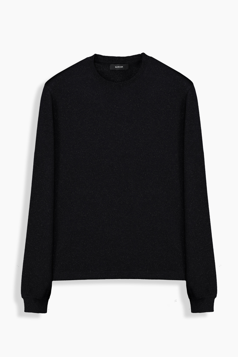 Alsua Bisiklet Yaka Simli Siyah Triko - 1