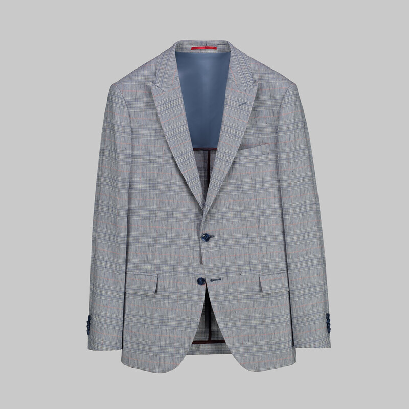 Amara Slim Fit Kareli Mavi Ceket 