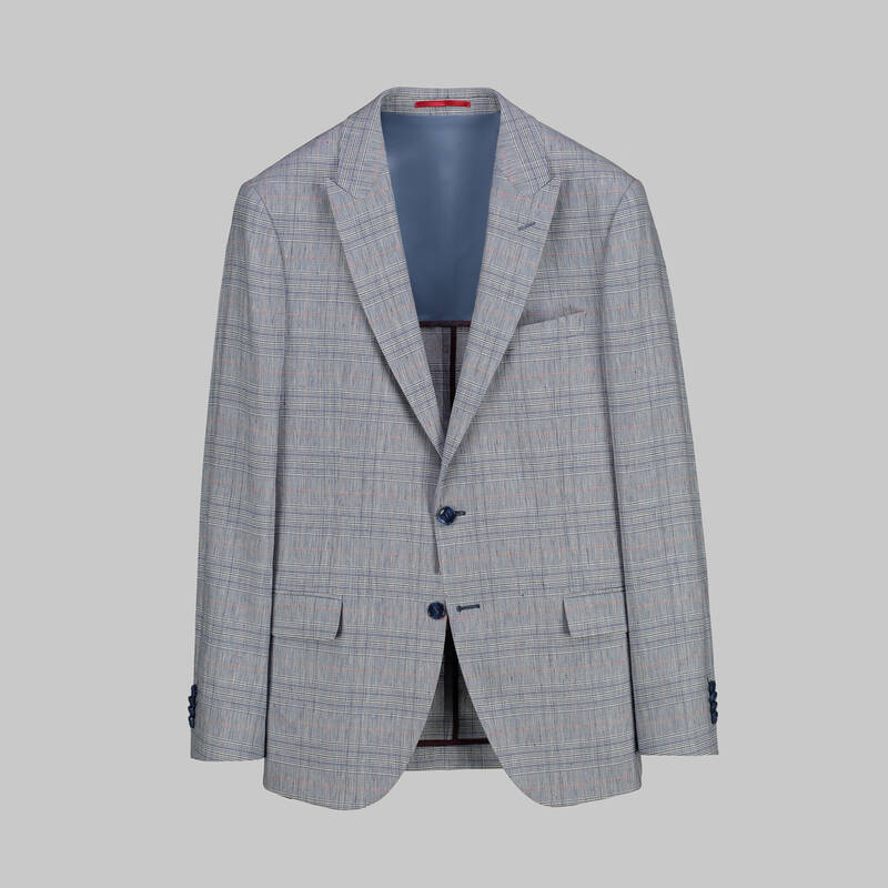 Amara Slim Fit Kareli Mavi Ceket - 1