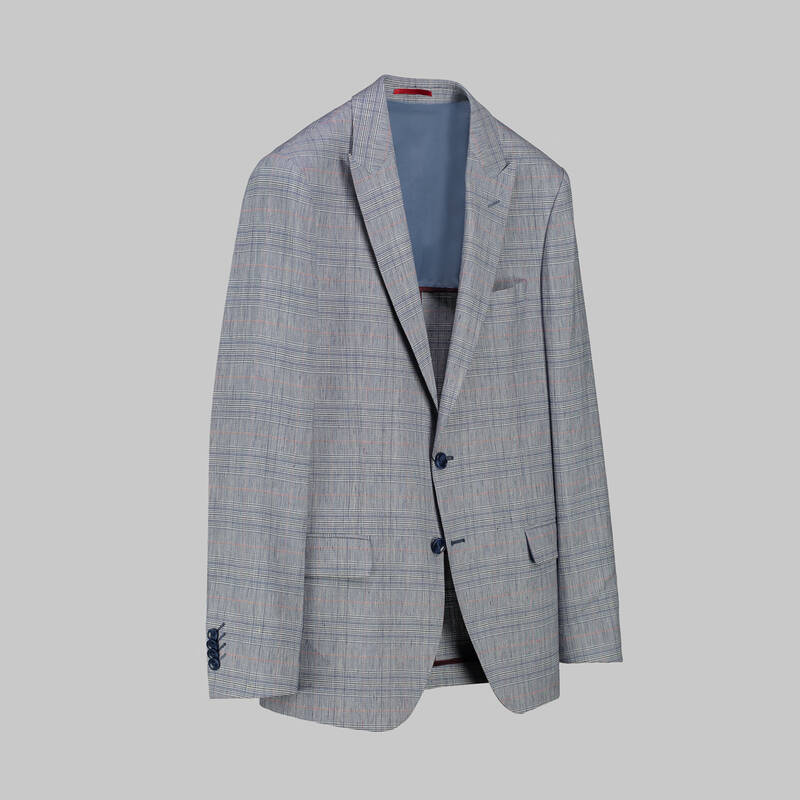 Amara Slim Fit Kareli Mavi Ceket - 2