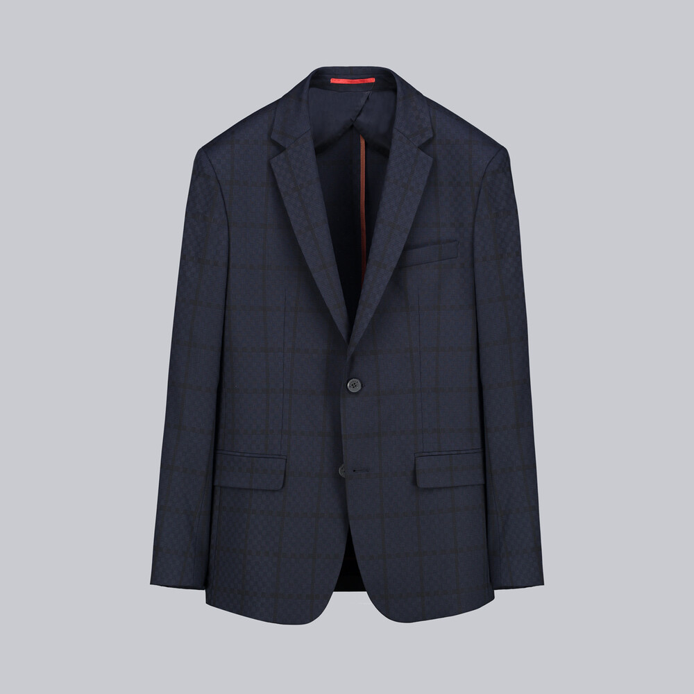 Amara Slim Fit Ekose Lacivert Ceket