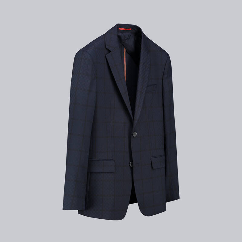 Amara Slim Fit Ekose Lacivert Ceket - 2