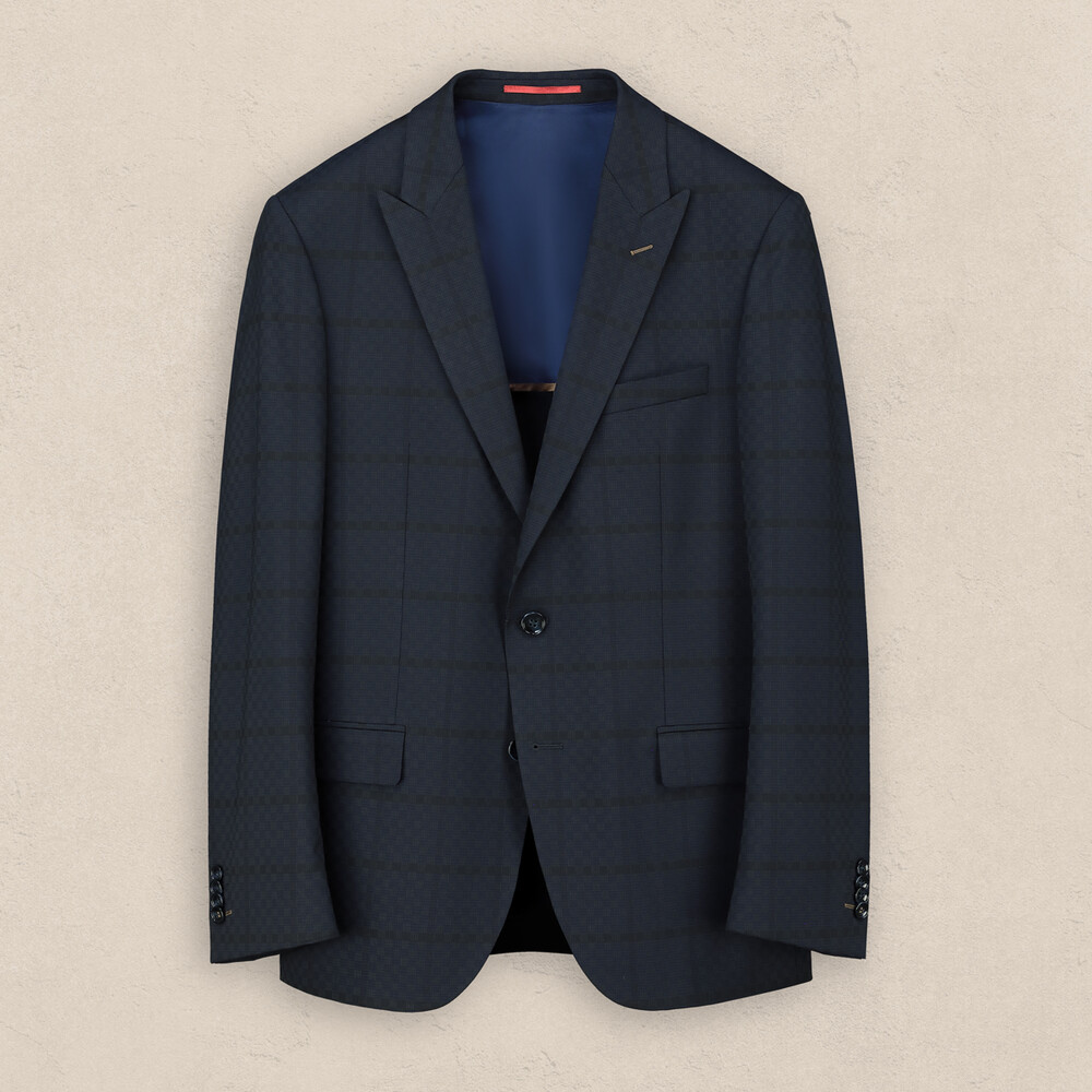 Amara Slim Fit Kareli Koyu Lacivert Ceket
