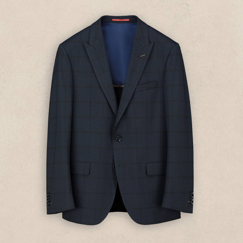 Amara Slim Fit Kareli Koyu Lacivert Ceket - 1