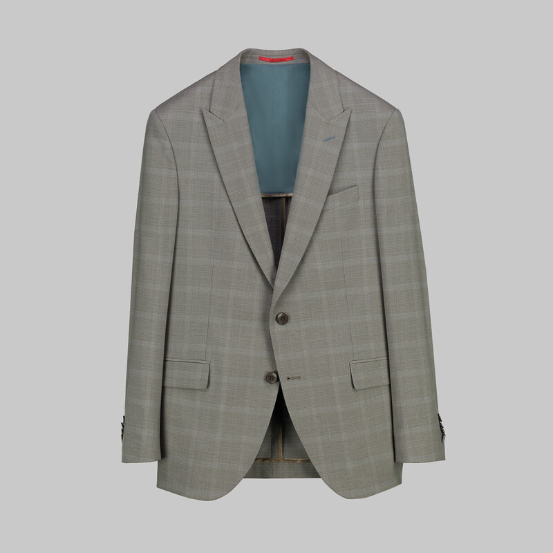 Amara Slim Fit Koyu Bej Kareli Yelekli Takım 