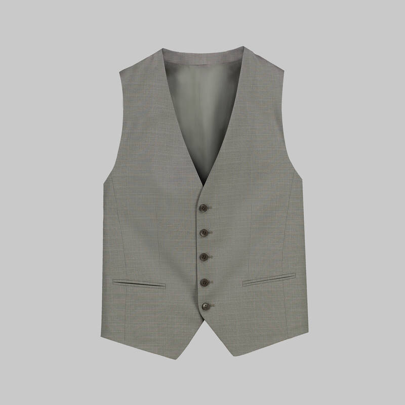 Amara Slim Fit Koyu Bej Kareli Yelekli Takım - 4