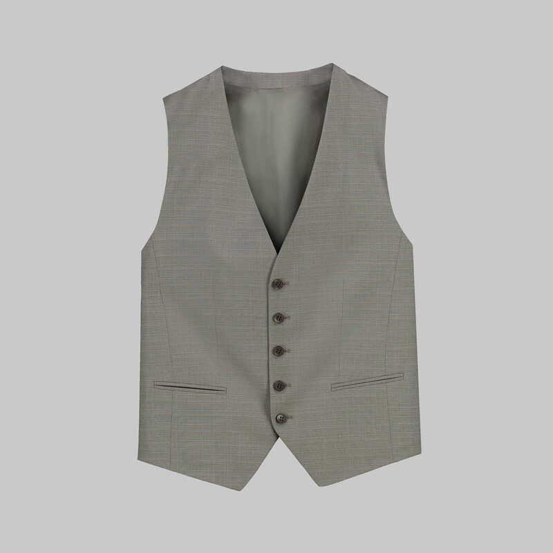 Amara Slim Fit Koyu Bej Kareli Yelekli Takım - INTERVIEW