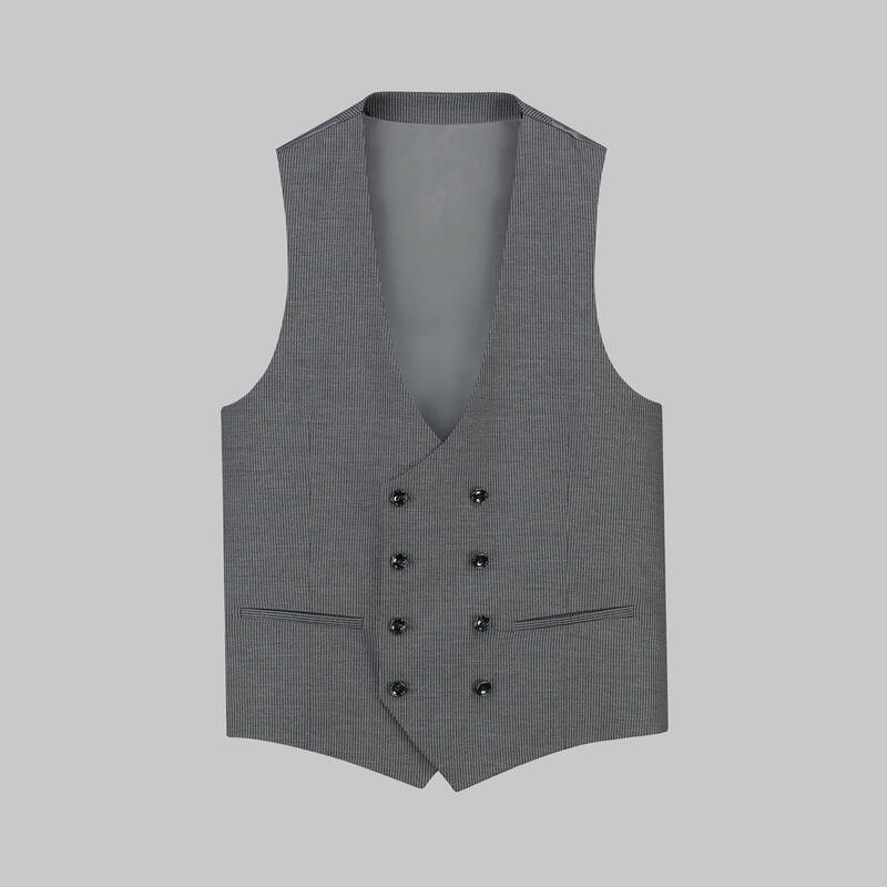 Amara Nasa Resta Slim Fit Yelekli Çizgili Gri Takım - 4