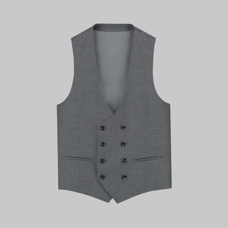 Amara Nasa Resta Slim Fit Yelekli Çizgili Gri Takım - INTERVIEW