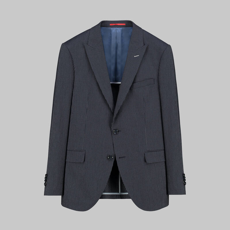 Amara Nasa Resta Slim Fit Yelekli Çizgili Koyu Lacivert Takım - 1