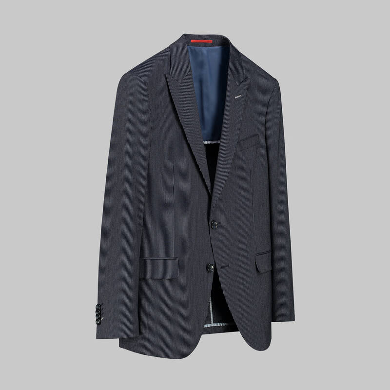 Amara Nasa Resta Slim Fit Yelekli Çizgili Koyu Lacivert Takım - 3