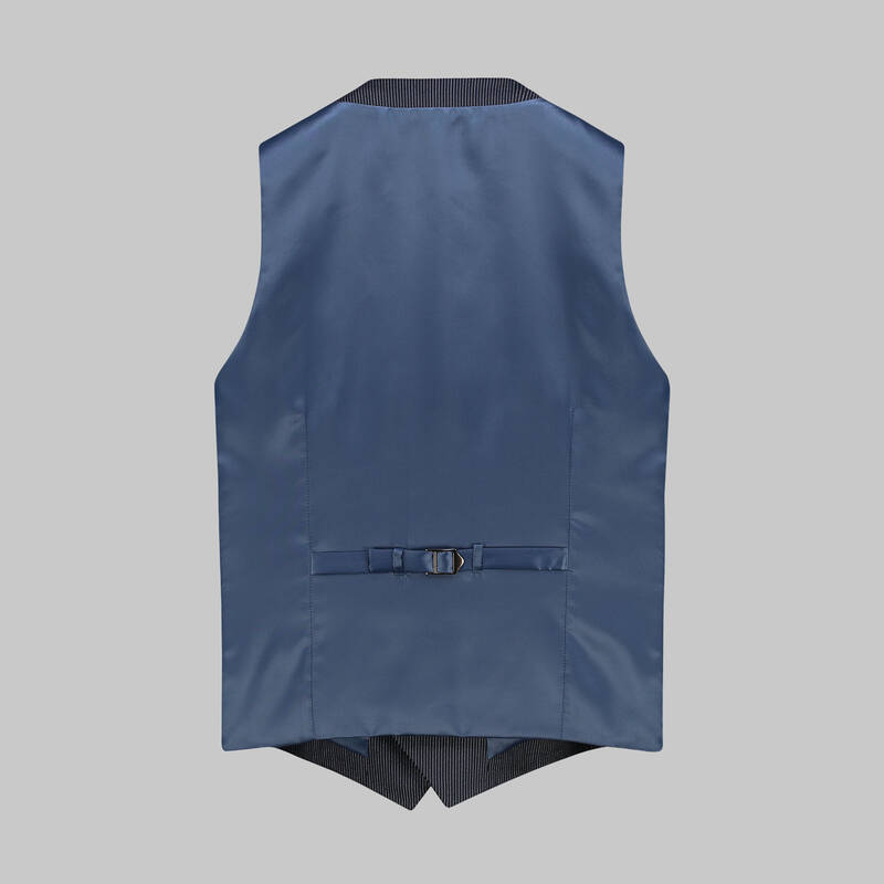 Amara Nasa Resta Slim Fit Yelekli Çizgili Koyu Lacivert Takım - 5