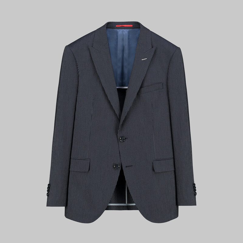 Amara Nasa Resta Slim Fit Yelekli Çizgili Koyu Lacivert Takım 