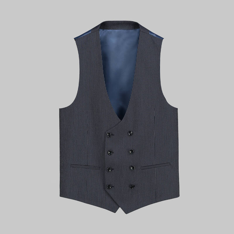 Amara Nasa Resta Slim Fit Yelekli Çizgili Koyu Lacivert Takım - 4