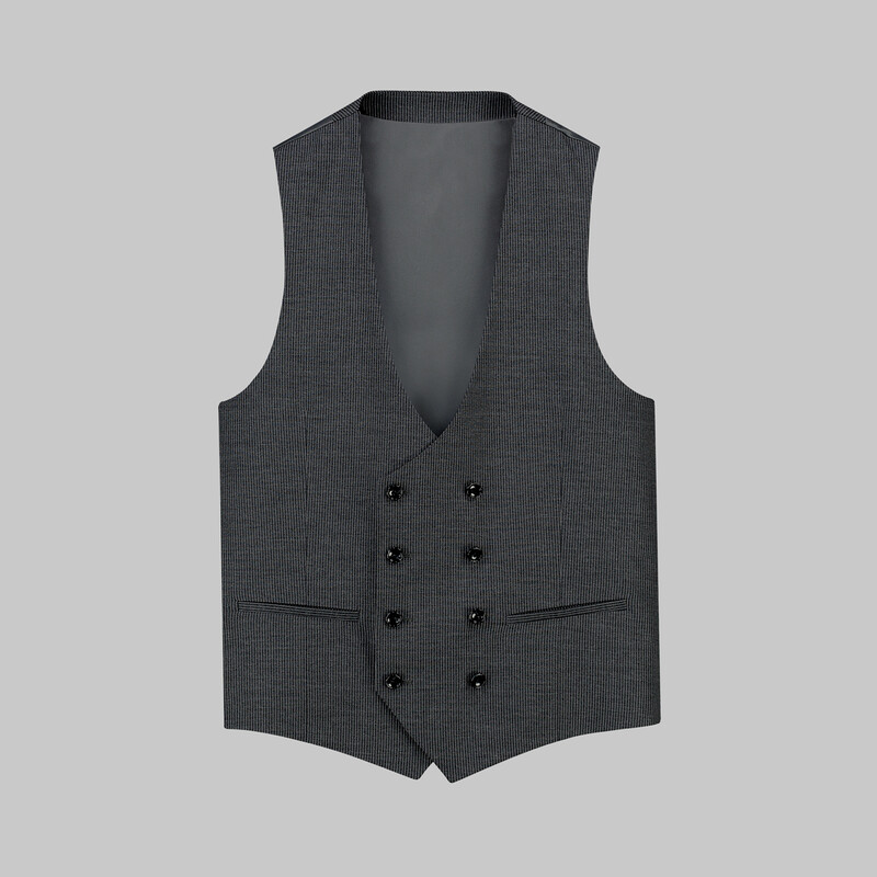 Amara Nasa Resta Slim Fit Yelekli Çizgili Siyah Takım - INTERVIEW