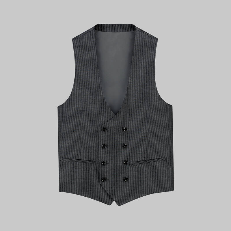 Amara Nasa Resta Slim Fit Yelekli Çizgili Siyah Takım - 4