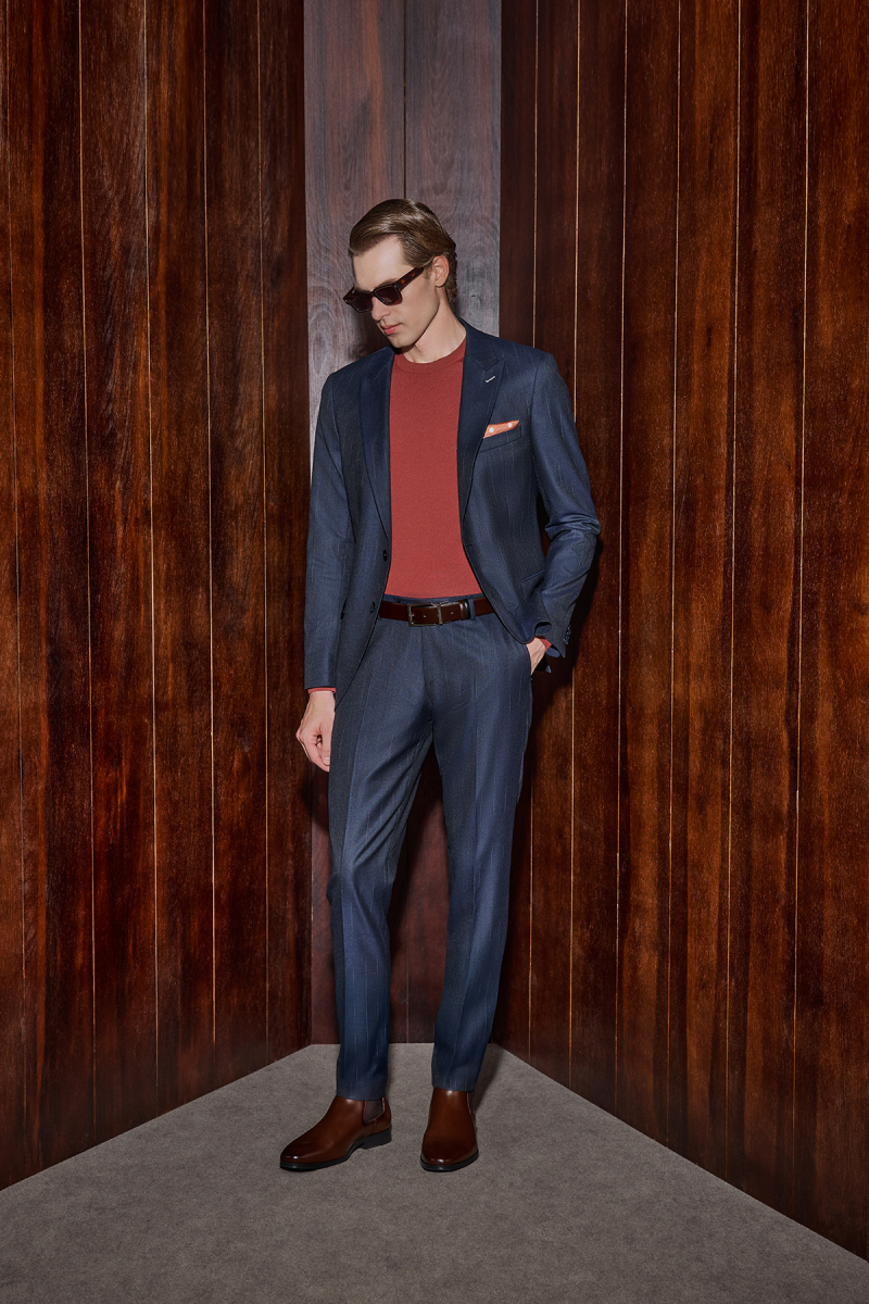 Amara Resta Relax Fit Çizgili Lacivet Takım Elbise - 1