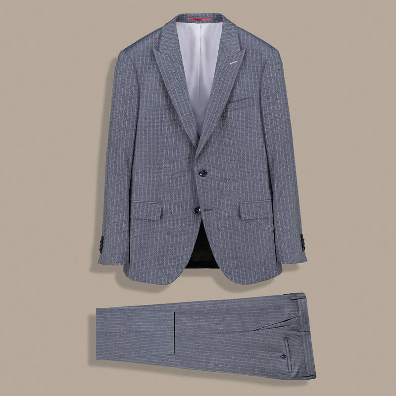 Amara Resta Slim Fit Çizgili Koyu Lacivert Takım - 1