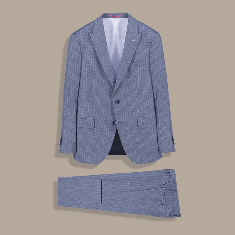 Amara Resta Slim Fit Çizgili Açık Lacivert Takım 