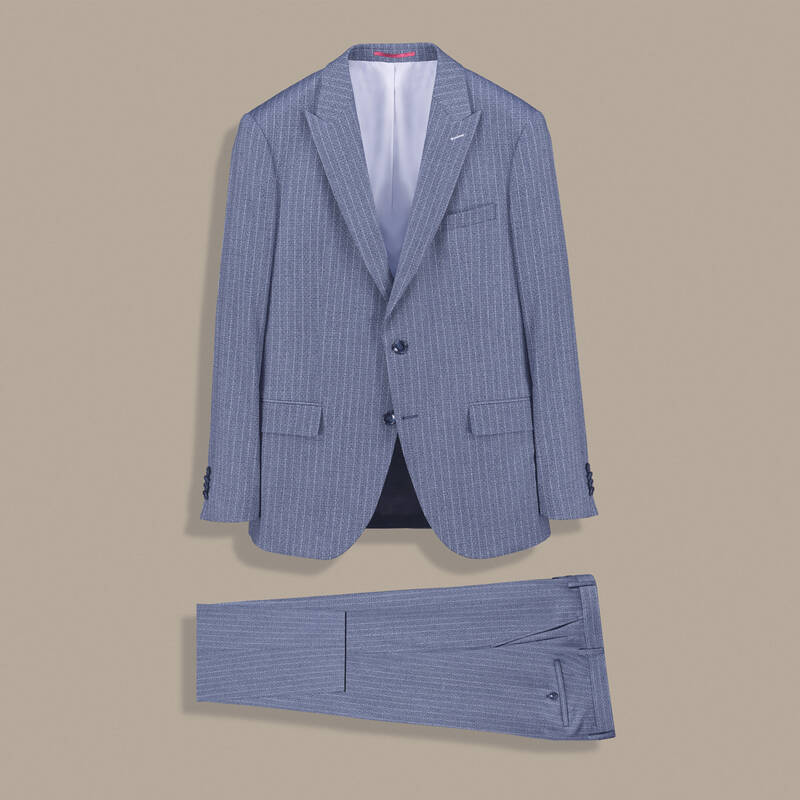 Amara Resta Slim Fit Çizgili Açık Lacivert Takım - 1