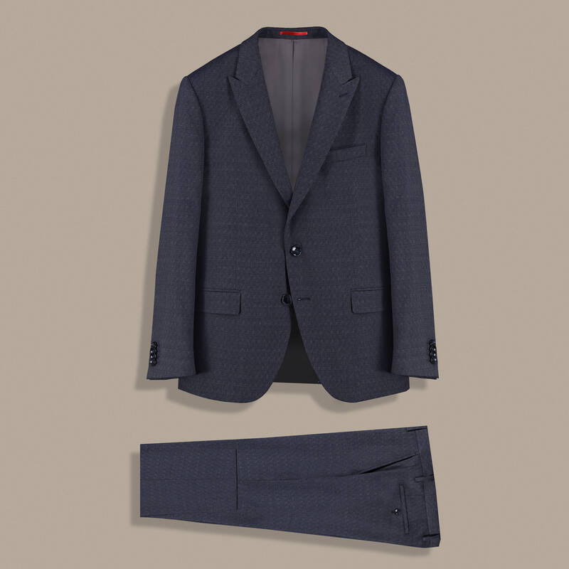 Amara Resta Slim Fit Desenli Koyu Lacivert Takım Elbise - 1