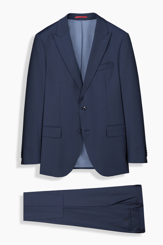 Amara Slim Fit Çizgili Lacivert Takım Elbise 