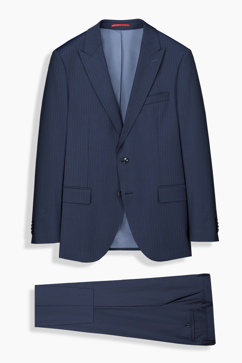 Amara Slim Fit Çizgili Lacivert Takım Elbise - 1