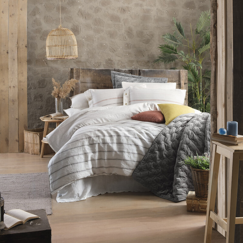 Ares Keten Çift Kişilik Beyaz Nevresim Takımı - SAREV