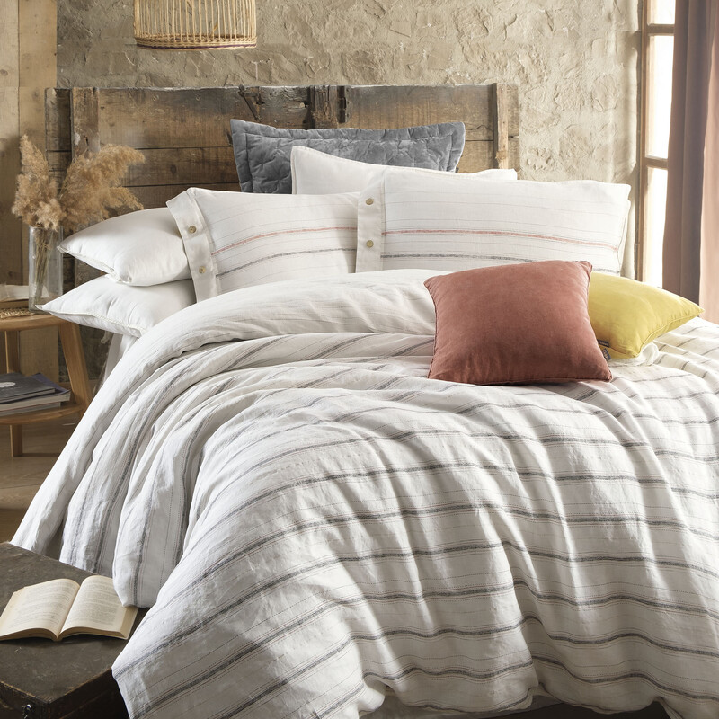 Ares Keten King Size Beyaz Nevresim Takımı - SAREV