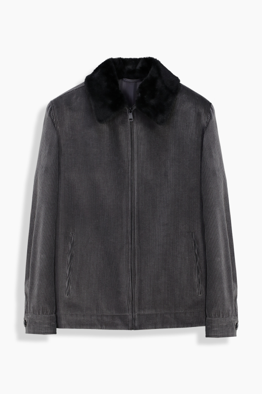 Arta Fitilli Kadife Desenli Koyu Gri Mont - SARAR