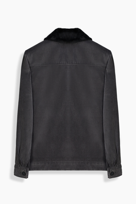 Arta Fitilli Kadife Desenli Koyu Gri Mont - SARAR