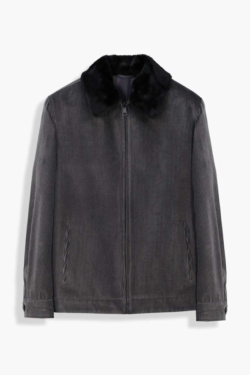 Arta Fitilli Kadife Desenli Koyu Gri Mont - 1