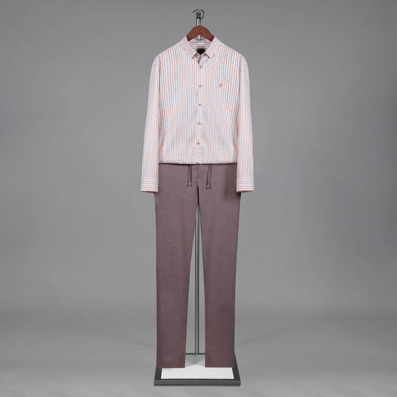 Artos Çizgili Açık Kahverengi Gömlek - 4