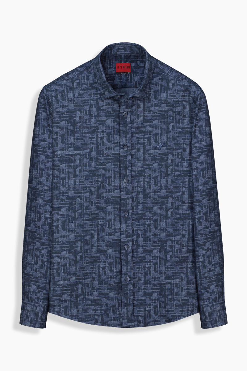 Artos Pamuklu İndigo Mavi Desenli Gömlek - 1