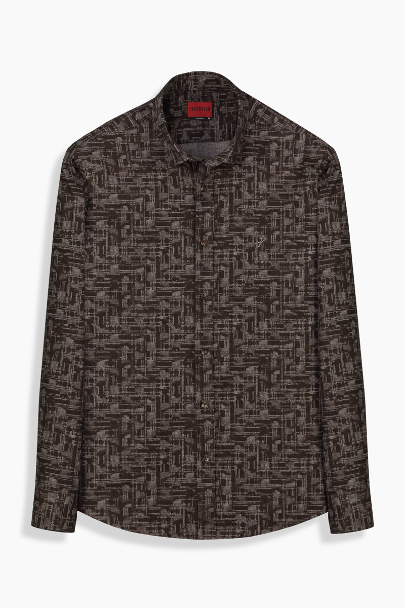 Artos Pamuklu Kahverengi Desenli Gömlek - 1