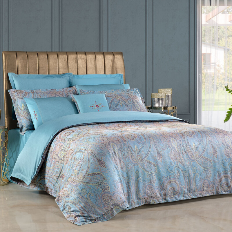 Athena Jakarlı King Size Mavi Nevresim Takımı 