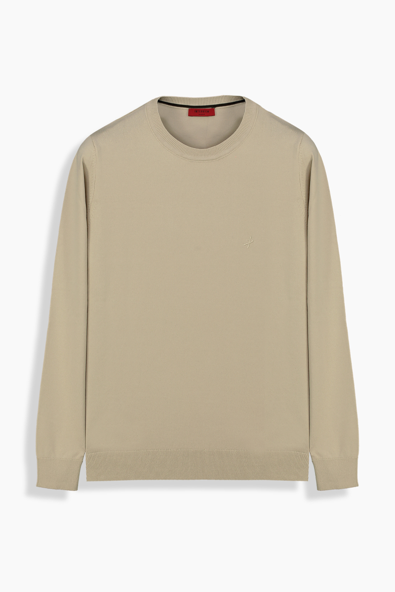 Bisiklet Yaka Açık Bej Triko - 1