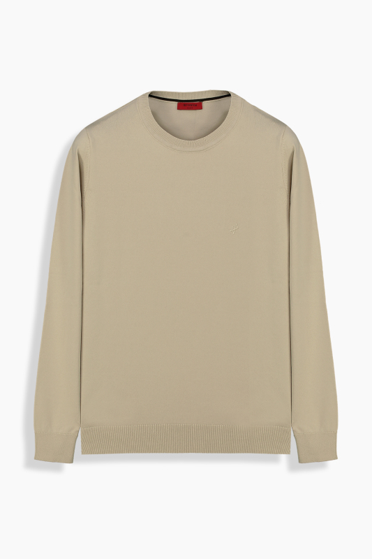 Bisiklet Yaka Açık Bej Triko 