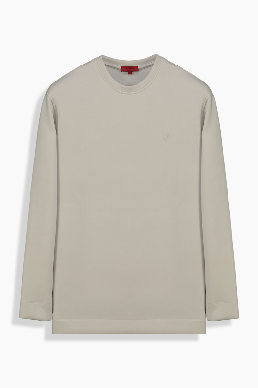 Bisiklet Yaka Bej Sweatshirt 