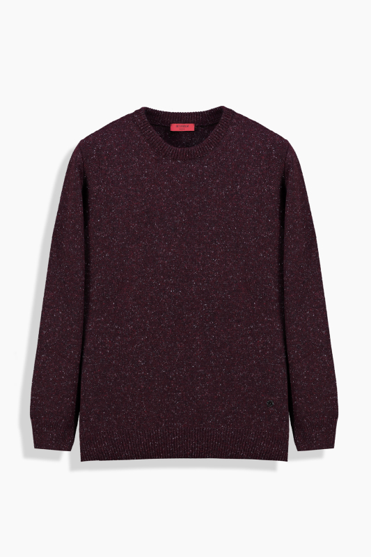 Bisiklet Yaka Dokulu Bordo Triko Kazak 